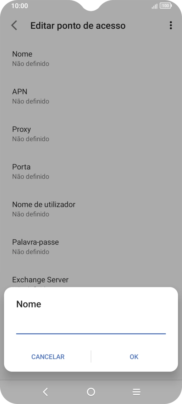 Introduza Vodafone Internet e prima OK.