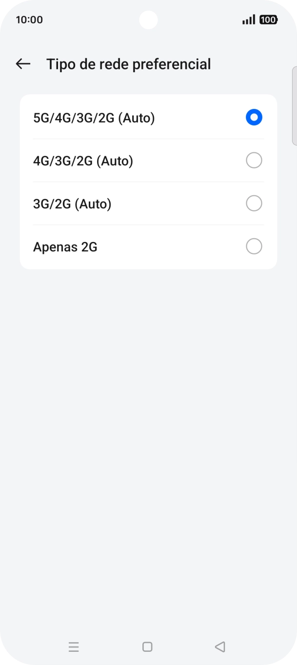 Prima o tipo de rede pretendido.