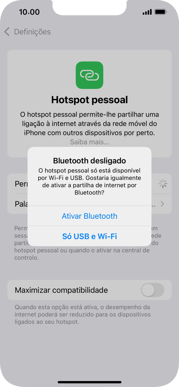 Se o Wi-Fi estiver ativado, prima Só USB e Wi-Fi .