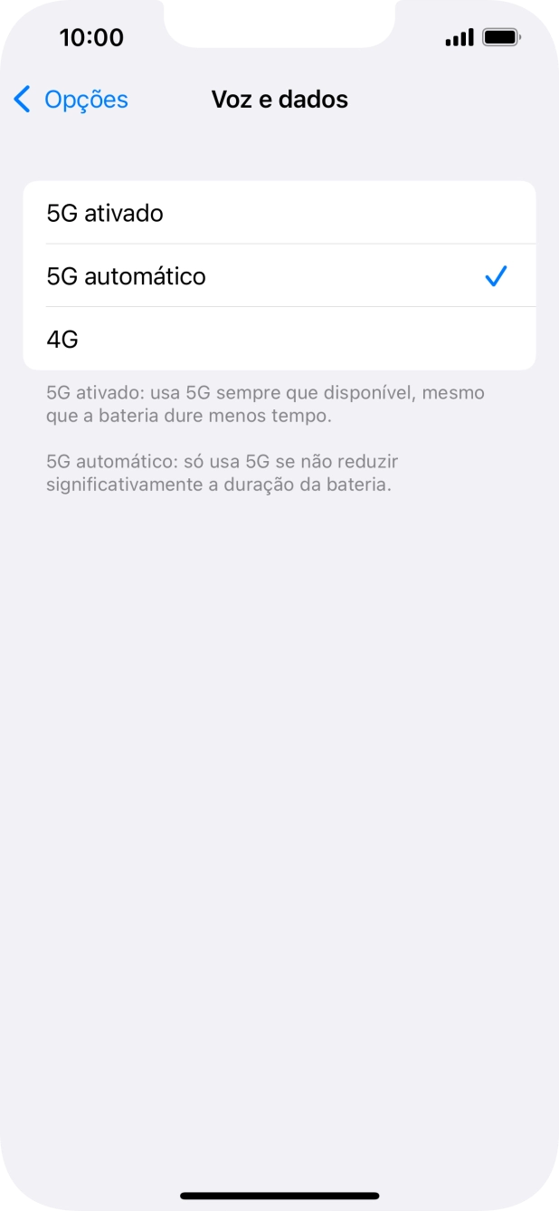 Para ativar o uso preferencial de 5G, prima 5G ativado.