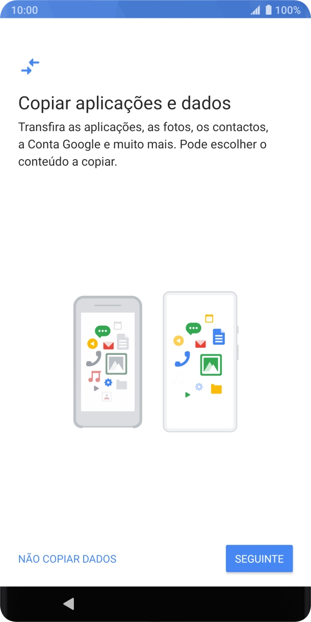 É possível transferir conteúdo de outro telefone quando o telefone for ativado antes da primeira utilização e quando o telefone tiver sido reiniciado. Quando esta imagem for mostrada no ecrã, o telefone está pronto para transferir conteúdo de outro telefone.