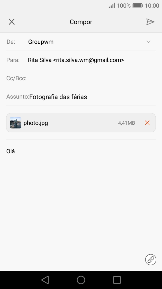 Prima o ícone para enviar quando terminar de escrever o seu e-mail.