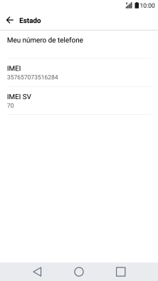 O código IMEI é mostrado no ecrã.