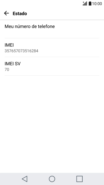 O código IMEI é mostrado no ecrã.