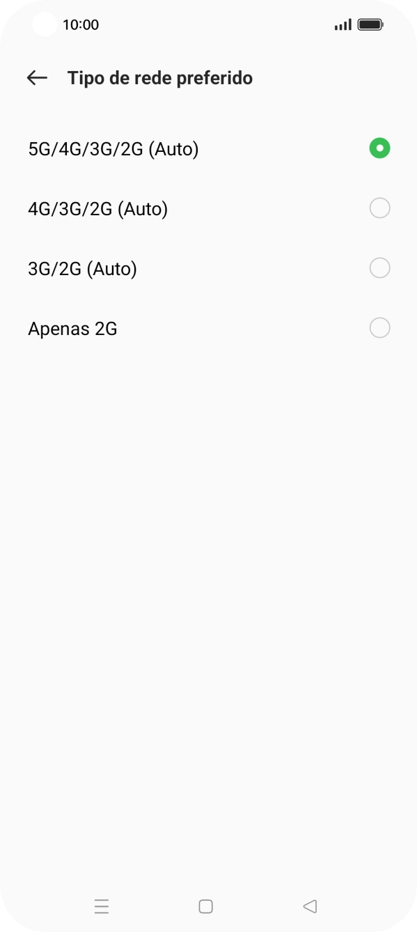 Prima o tipo de rede pretendido.