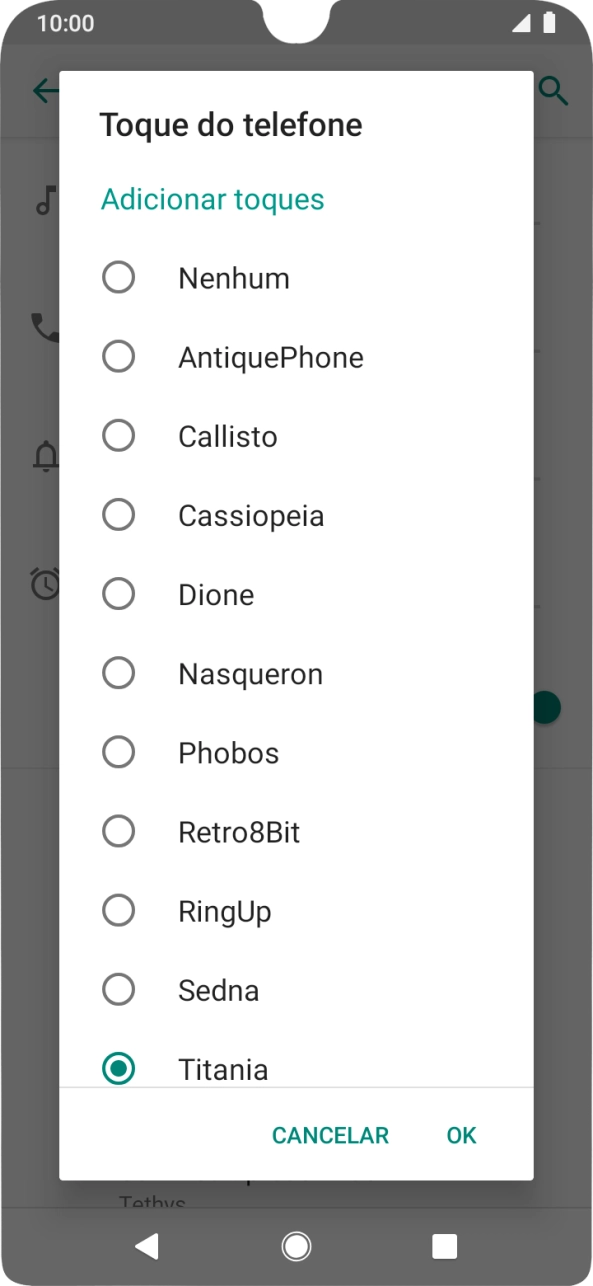 Prima Adicionar toques e vá até ao tom de toque pretendido.