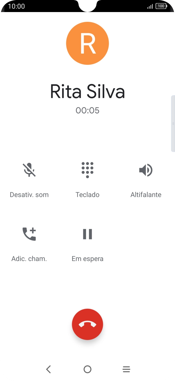 Prima o ícone para terminar a chamada.