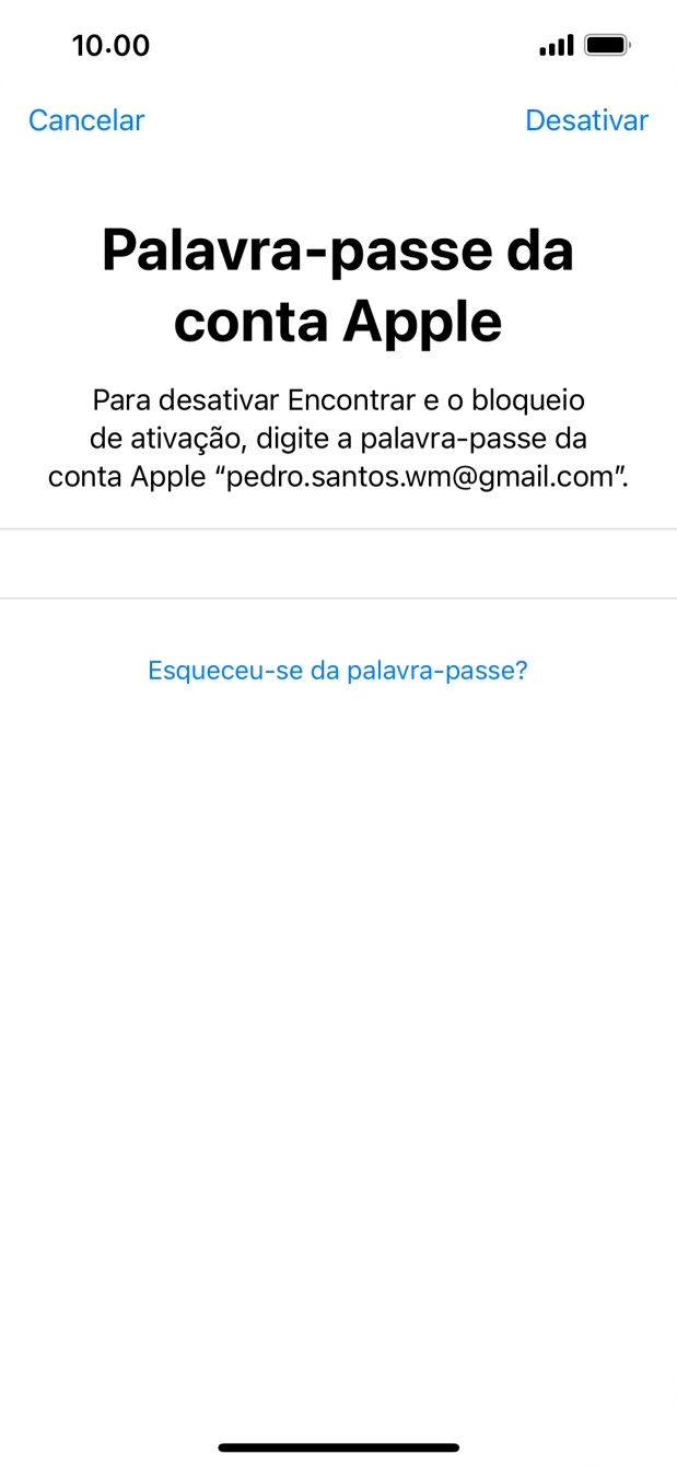 Introduza a password do ID Apple e prima Desactivar. Aguarde um momento enquanto o telefone restabelece as definições originais. Siga as indicações no ecrã para configurar o telefone de modo que este fique pronto a ser utilizado.