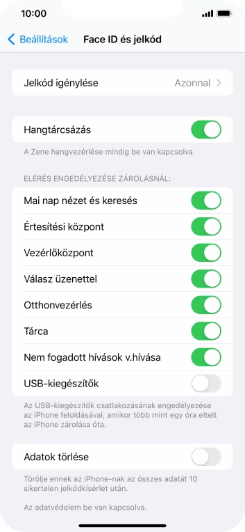 Kattints az „Adatok törlése” melletti csúszkára a funkció be- vagy kikapcsolásához.