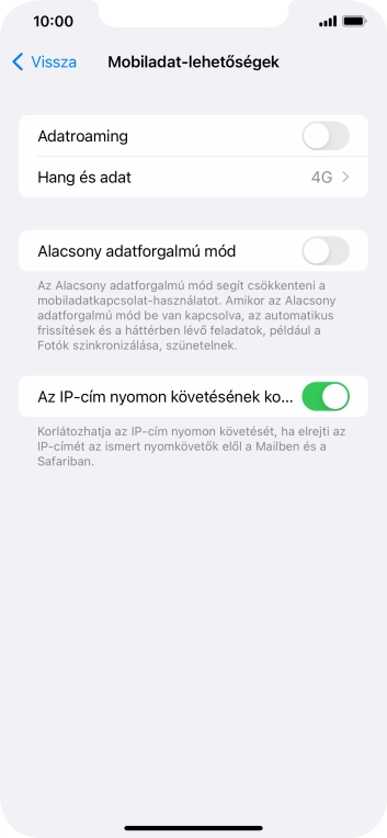 Kattints az „Adatroaming” melletti csúszkára a funkció be- vagy kikapcsolásához.