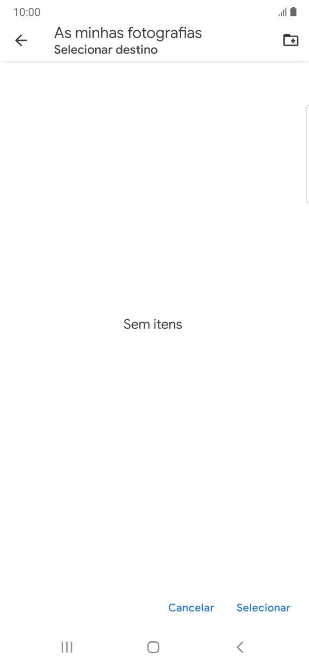 Se quiser criar uma nova pasta, prima o ícone de nova pasta e siga as indicações no ecrã para criar uma nova pasta.
