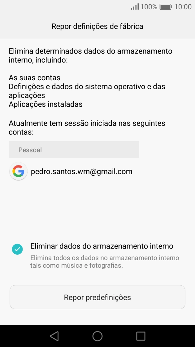 Prima Repor predefinições.
