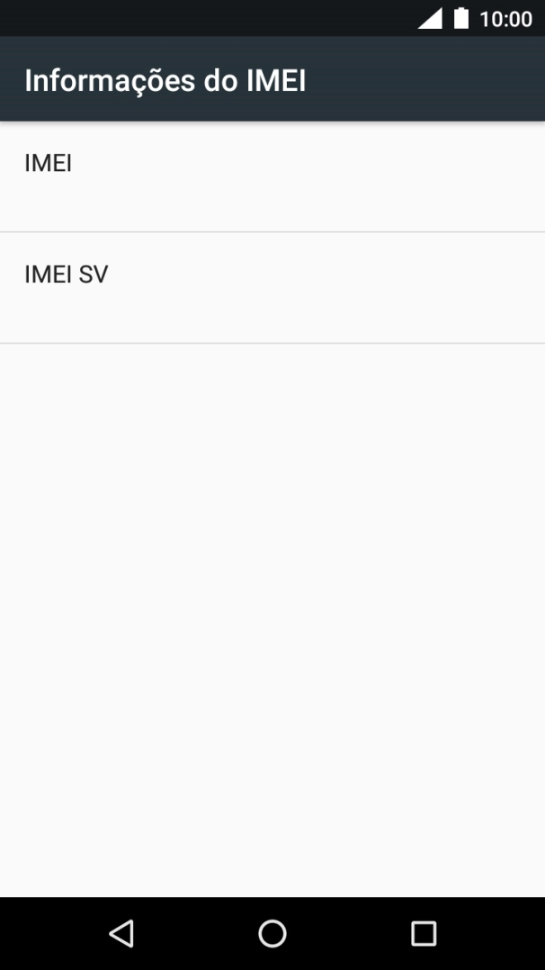 O código IMEI é mostrado no ecrã.
