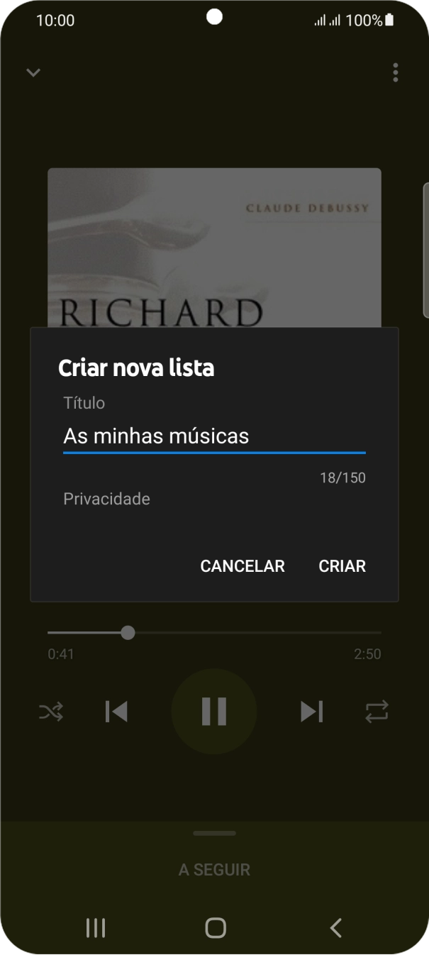 Introduza o nome pretendido para a lista de reprodução e prima CRIAR.