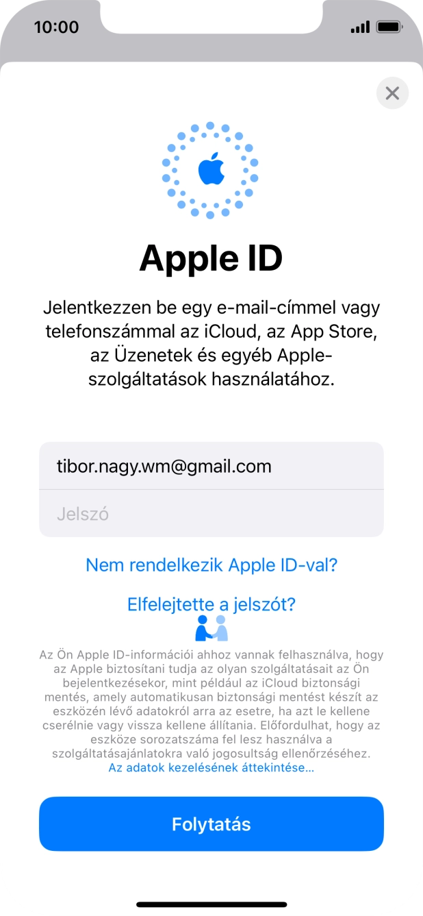 Kattints a „Jelszó” melletti mezőre, és írd be az Apple ID-d jelszavát.