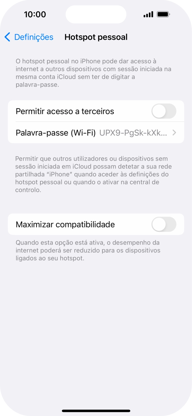 Prima Palavra-passe (Wi-Fi) e introduza a password pretendida.