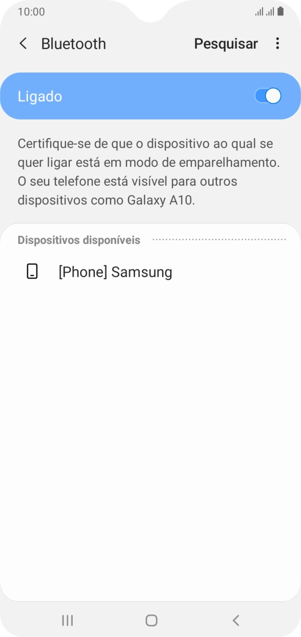 Prima o dispositivo Bluetooth pretendido e siga as indicações no ecrã para emparelhar o dispositivo pretendido com o telefone.