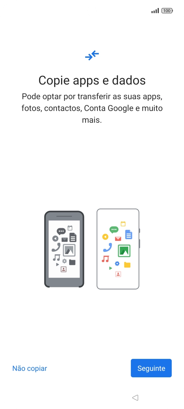 É possível transferir conteúdo de outro telefone quando o telefone for ativado antes da primeira utilização e quando o telefone tiver sido reiniciado. Quando esta imagem for mostrada no ecrã, o telefone está pronto para transferir conteúdo de outro telefone.