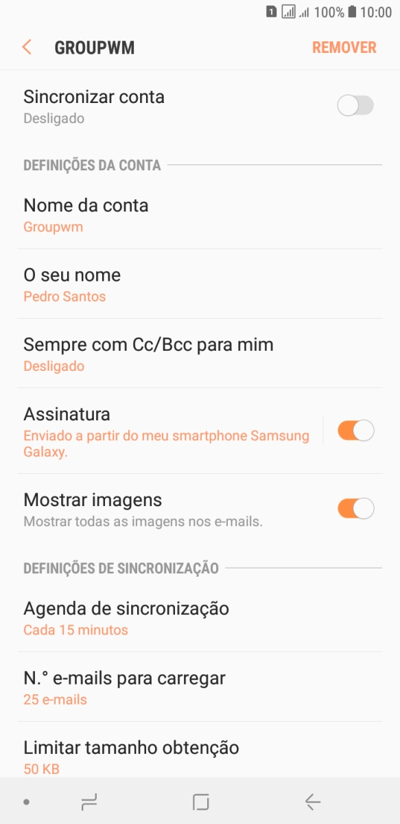 Prima Nome da conta.