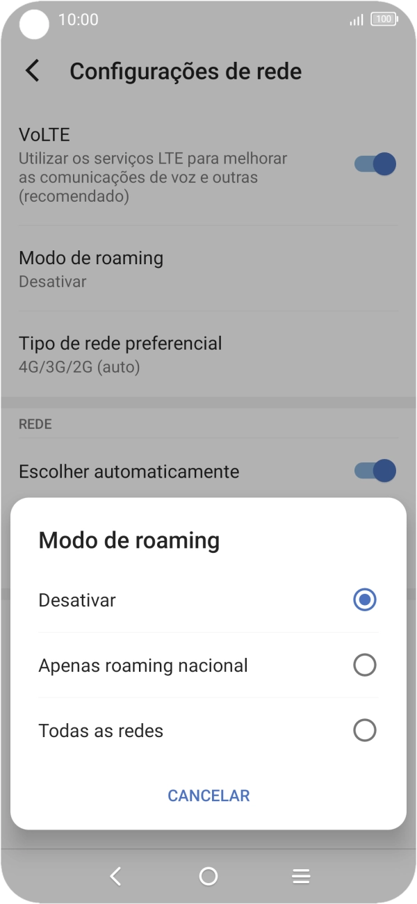 Prima a definição pretendida para ativar ou desativar a função.