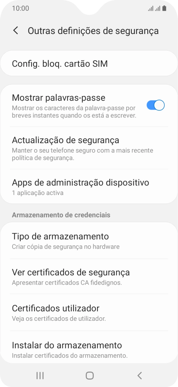 Prima Config. bloq. cartão SIM.
