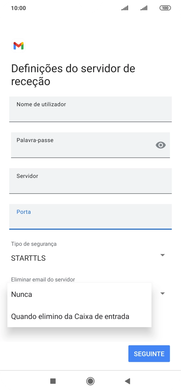Prima Nunca para manter os e-mails no servidor quando estes são apagados no telefone.