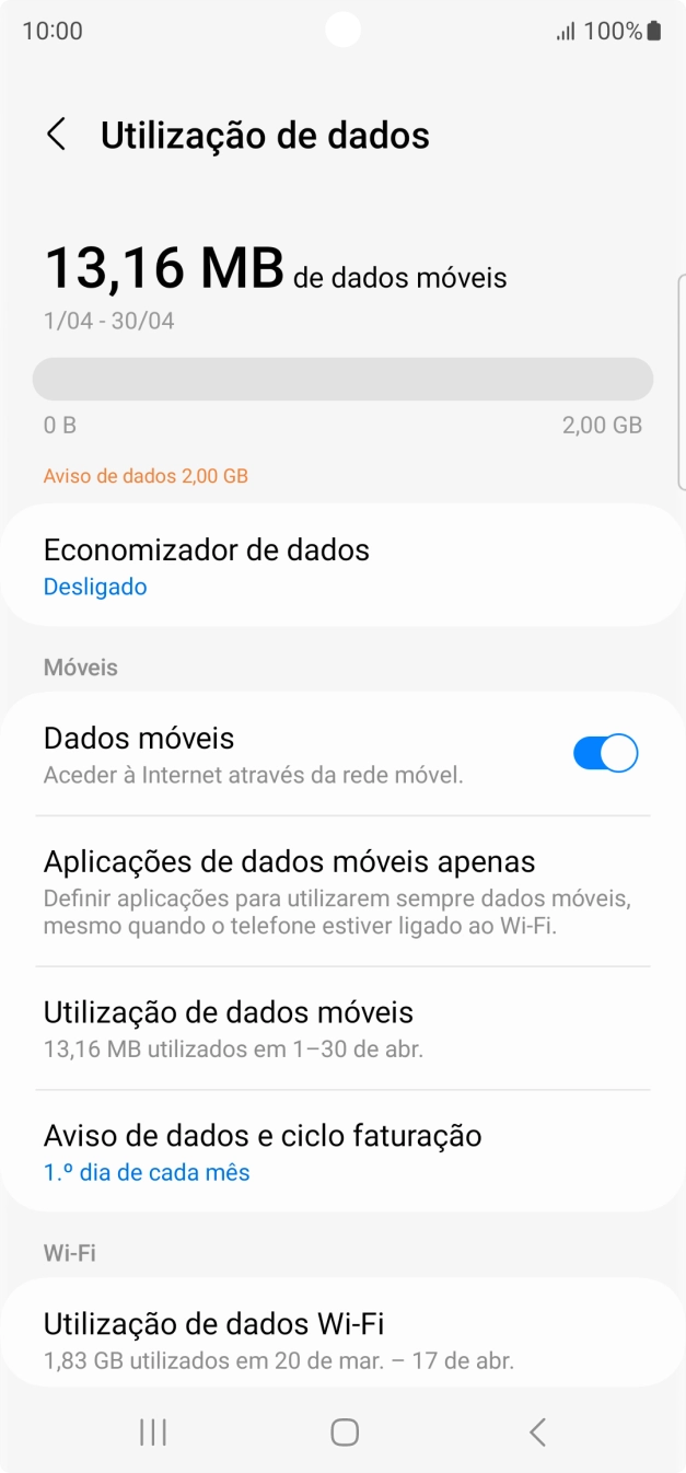 O consumo total de dados é agora mostrado no ecrã.