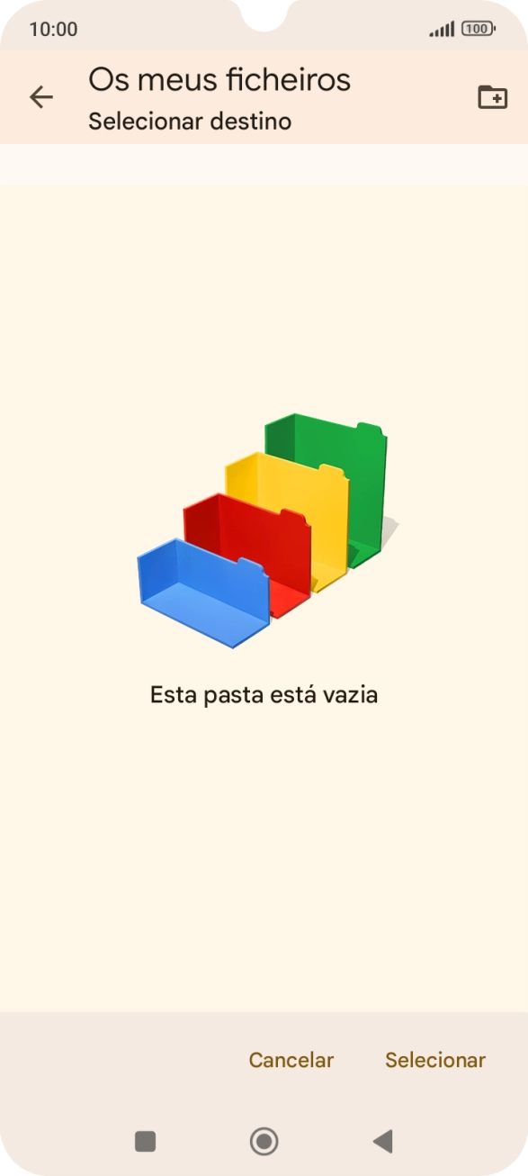 Se quiser criar uma nova pasta, prima o ícone de nova pasta e siga as indicações no ecrã para criar uma nova pasta.
