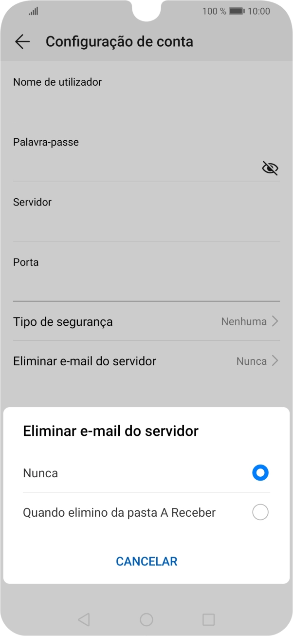 Prima Nunca para manter os e-mails no servidor quando estes são apagados no telefone.