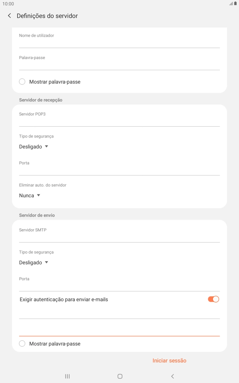 Prima Iniciar sessão.