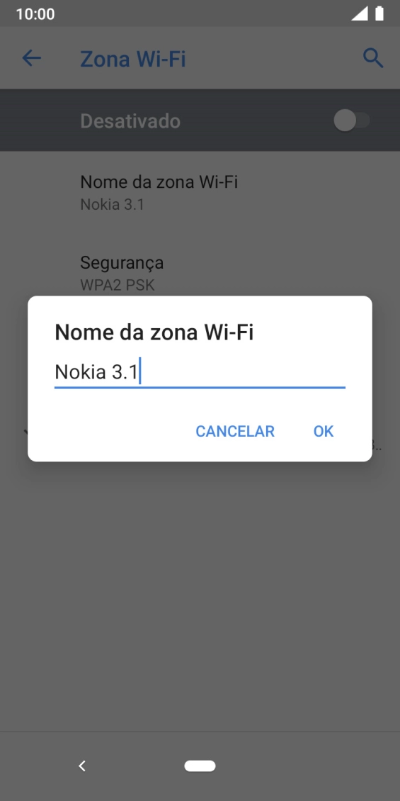 Introduza o nome pretendido do hotspot Wi-Fi e prima OK.