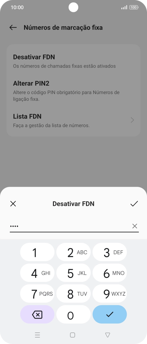 Introduza o código PIN2 e prima o ícone para aceitar.
