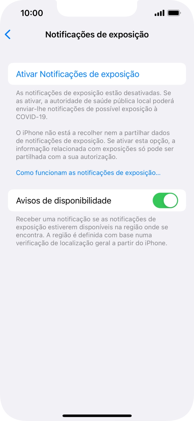 Prima Ativar Notificações de exposição.
