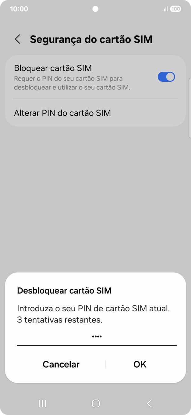 Introduza o seu código PIN e prima OK.