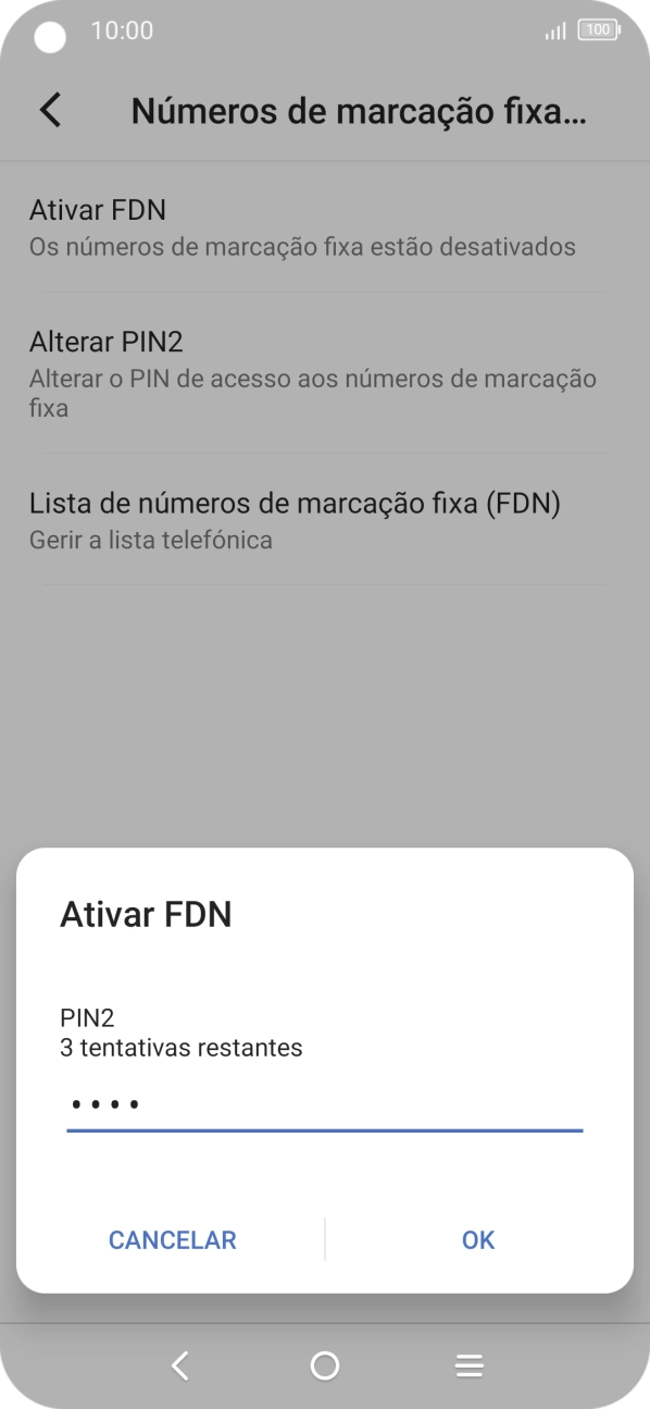 Introduza o código PIN2 e prima OK.