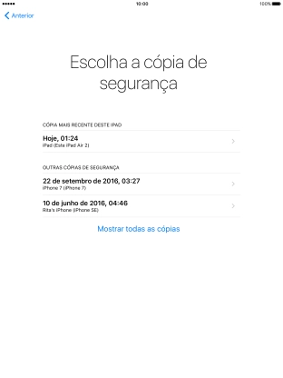 Prima a cópia de segurança pretendida e aguarde enquanto o tablet restaura o conteúdo anterior a partir da cópia de segurança escolhida. Siga as indicações no ecrã para concluir a ativação.