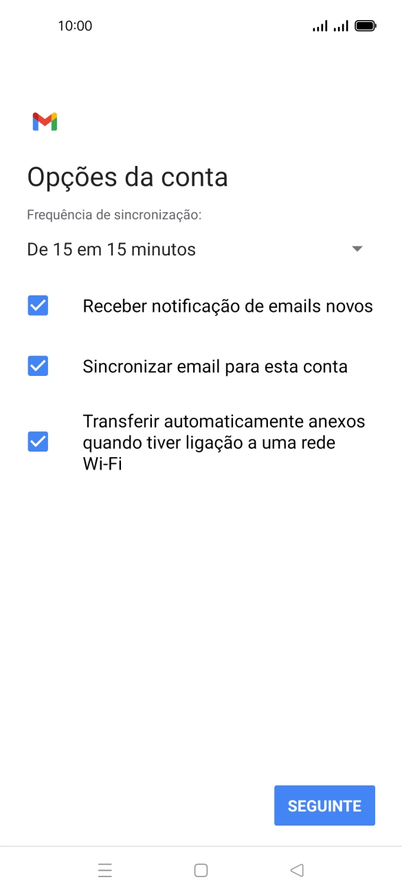 Se o ecrã mostrar esta imagem, a sua conta foi identificada e configurada automaticamente. Siga as indicações no ecrã para introduzir informações adicionais e concluir a configuração.