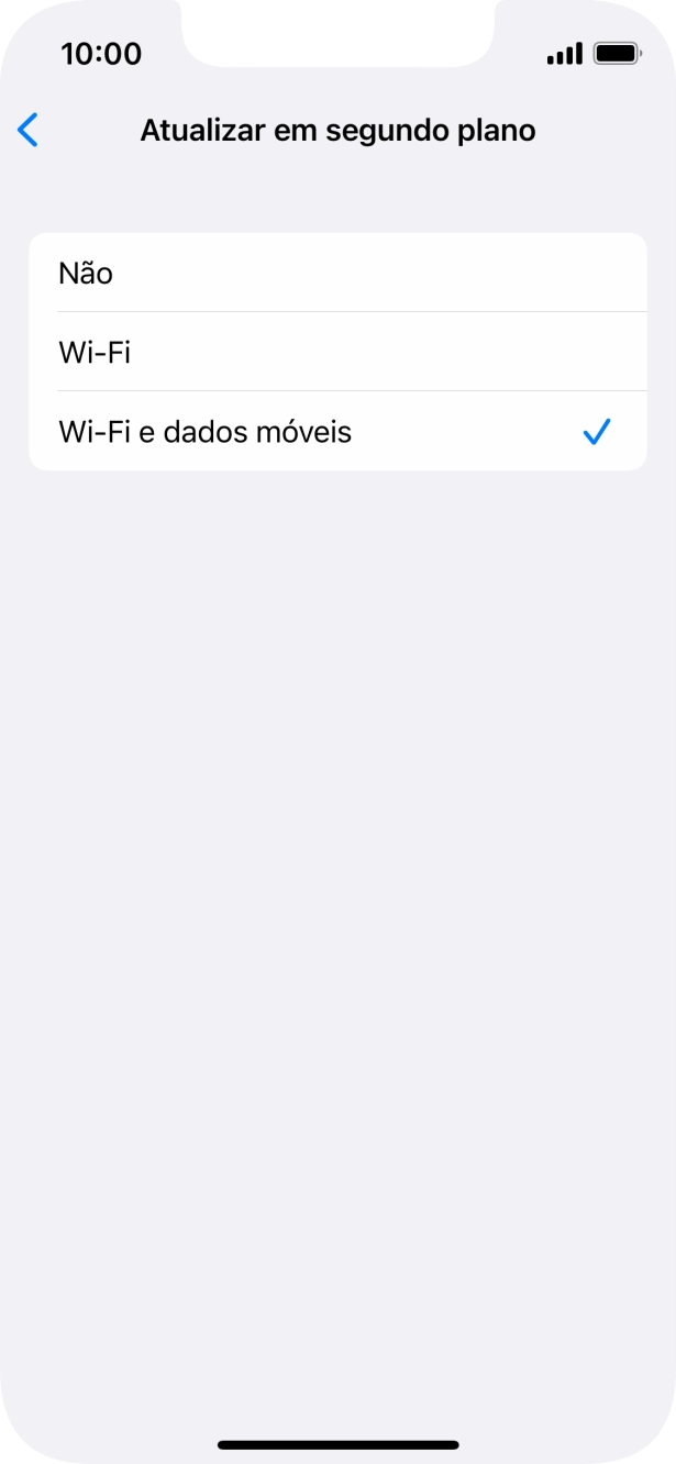 Para desativar a atualização de apps em segundo plano, prima Não.