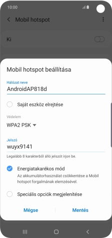 Kattints a „Hálózat neve” alatti mezőre, és írd be a Wi-Fi hotspot kívánt nevét.