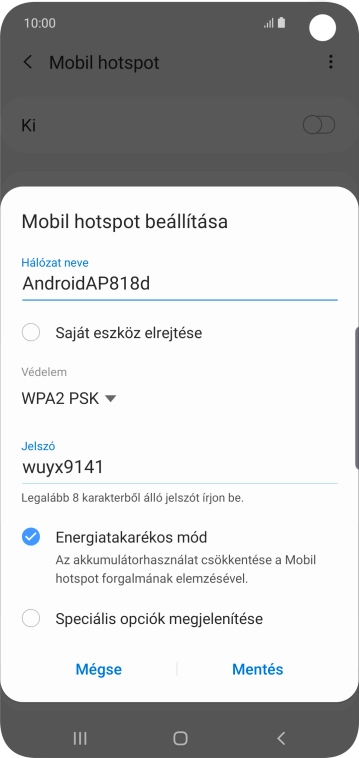 Kattints a „Hálózat neve” alatti mezőre, és írd be a Wi-Fi hotspot kívánt nevét.