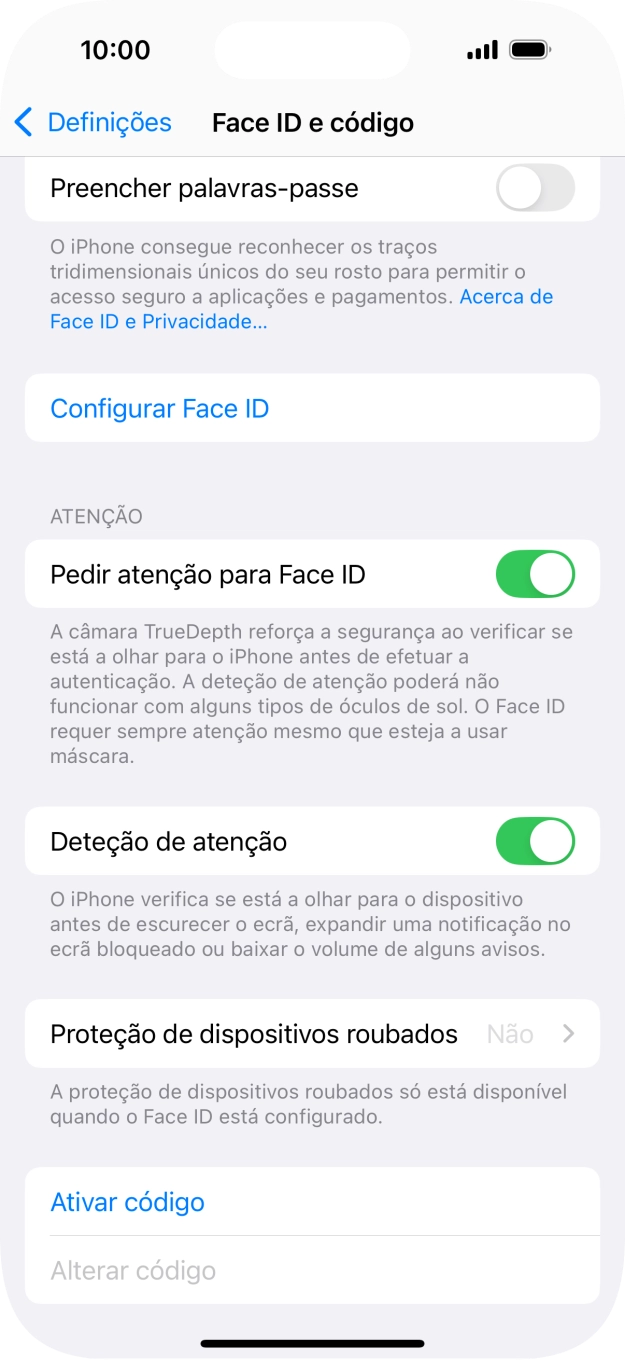 Prima Ativar código e introduza um código de bloqueio do telefone à escolha duas vezes de seguida.