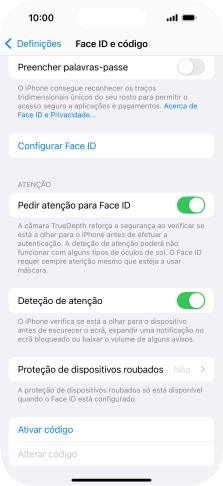 Prima Ativar código e introduza um código de bloqueio do telefone à escolha duas vezes de seguida.