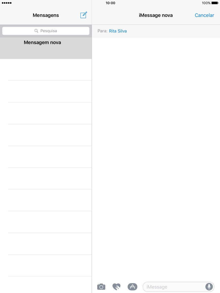 Prima o campo de escrita e escreva o texto da iMessage.