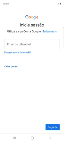 Se não tiver uma conta Google, prima Criar conta e siga as indicações no ecrã para criar uma conta.