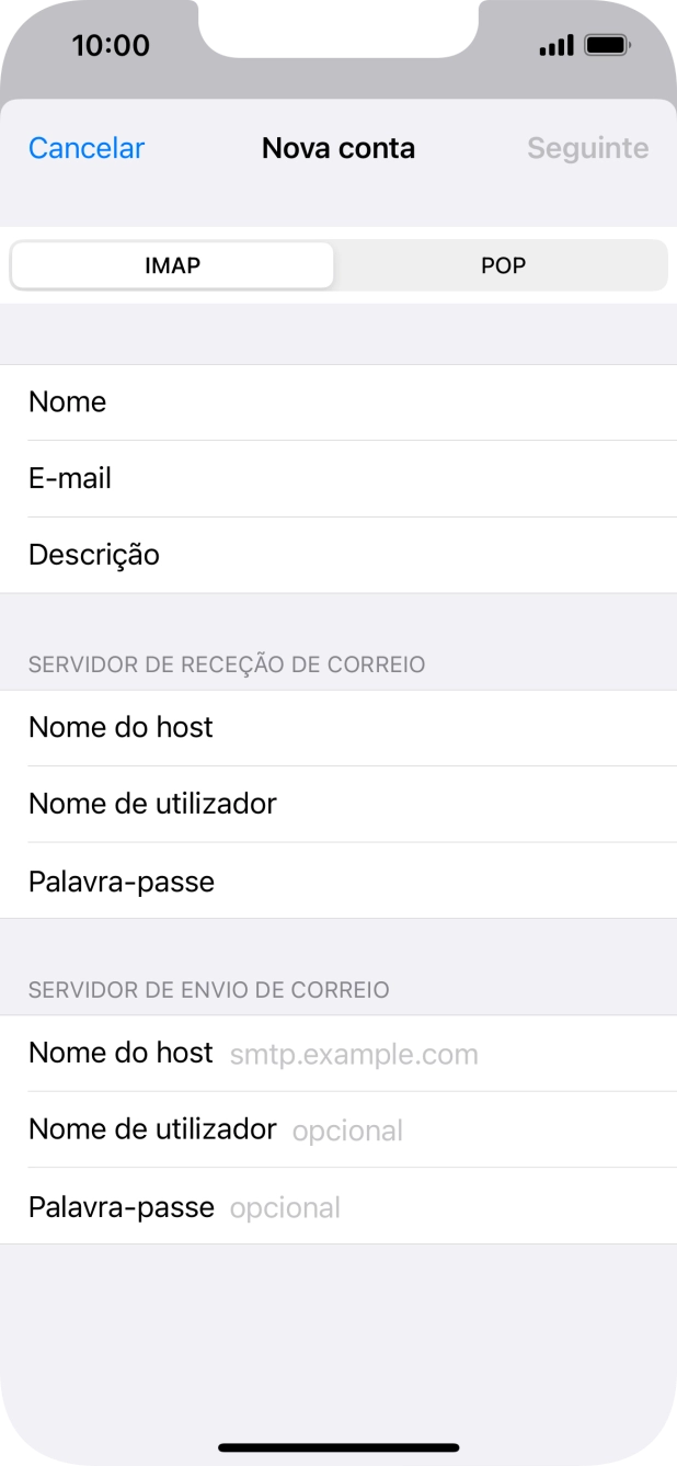 Prima Nome do host e introduza o nome do servidor de envio do fornecedor de e-mail.