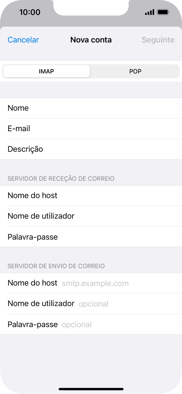 Prima Nome do host e introduza o nome do servidor de envio do fornecedor de e-mail.