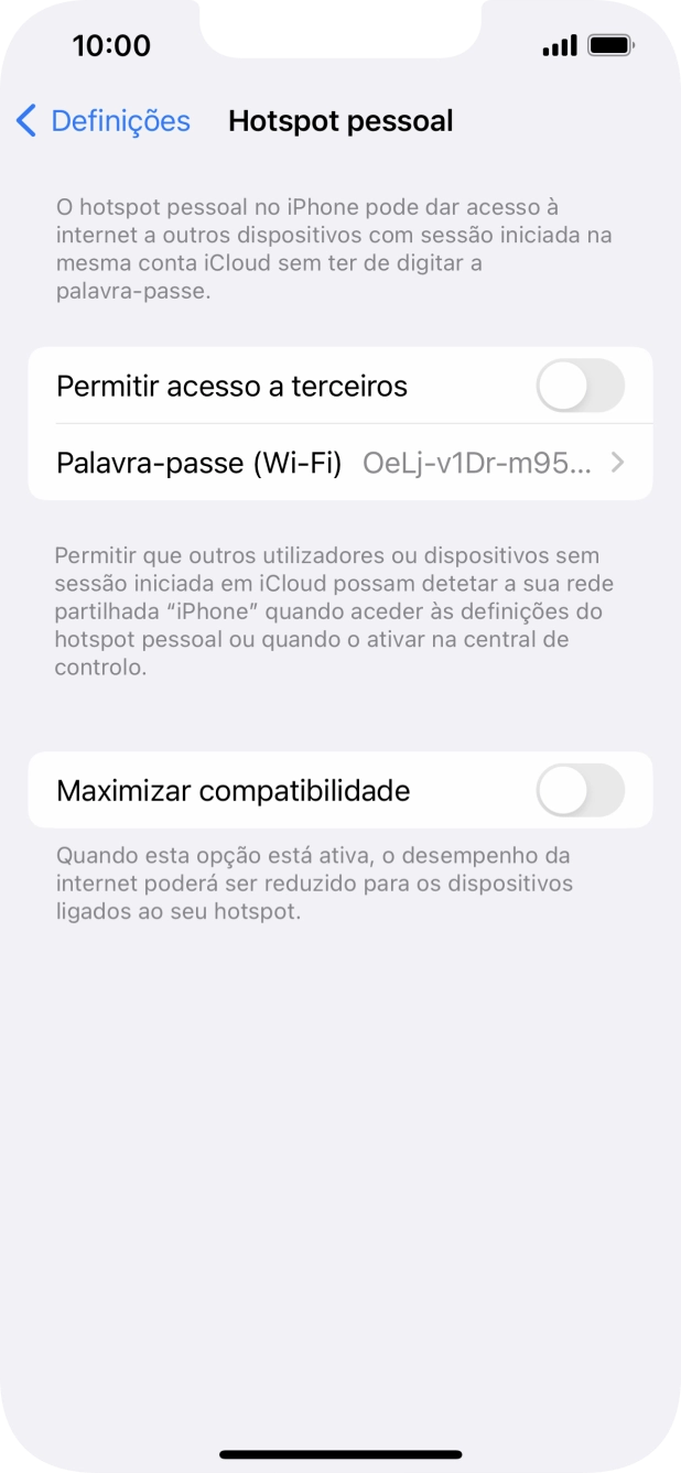Prima Palavra-passe (Wi-Fi) e introduza a password pretendida.