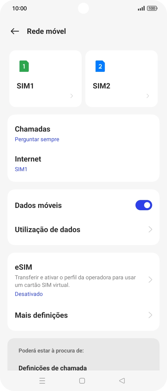 Prima o cartão SIM pretendido.