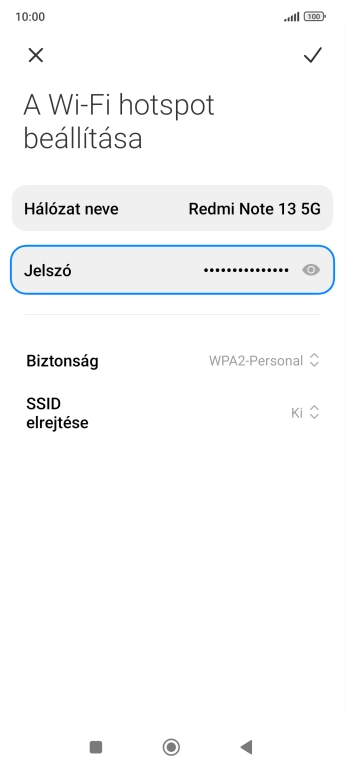 Válaszd a Hálózat neve lehetőséget, és írd be a Wi-Fi-hotspot kívánt nevét.
