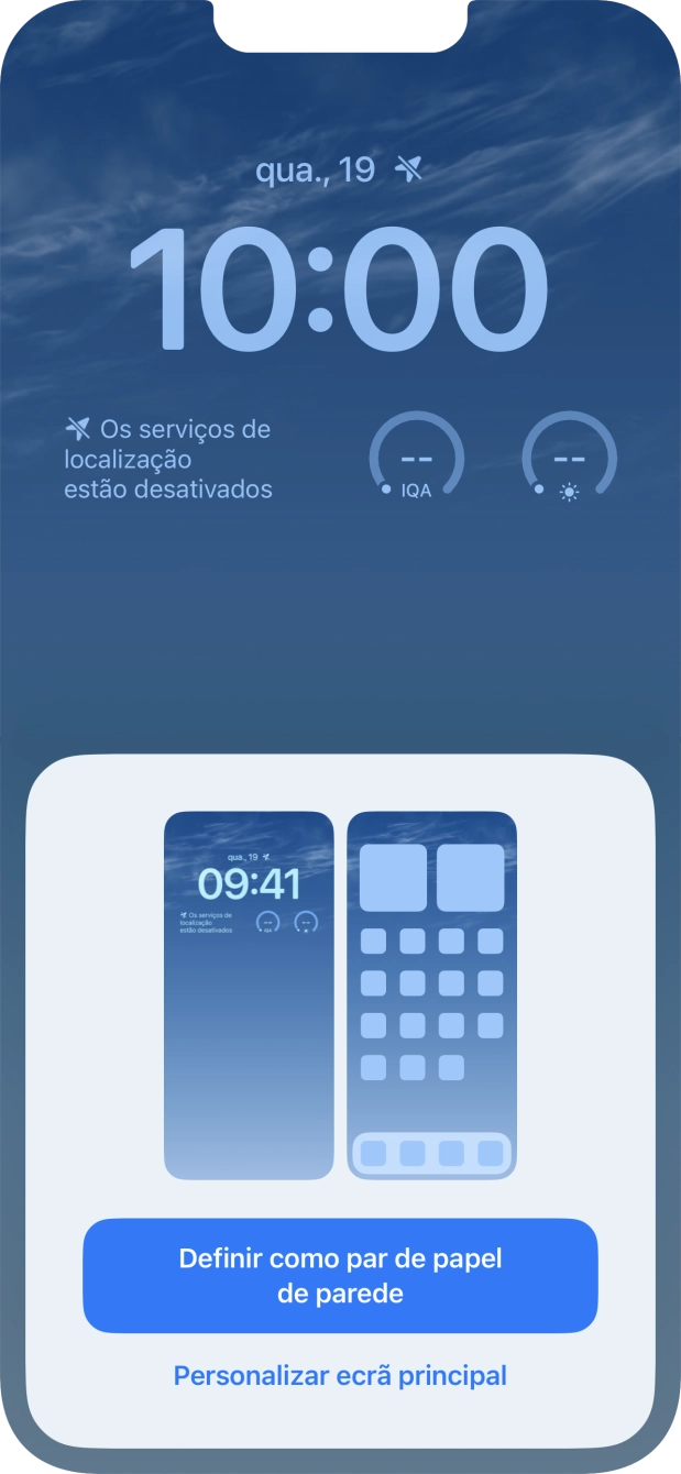 Se pretender utilizar o mesmo esquema de cores para o ecrã principal, prima Definir como par de papel de parede.